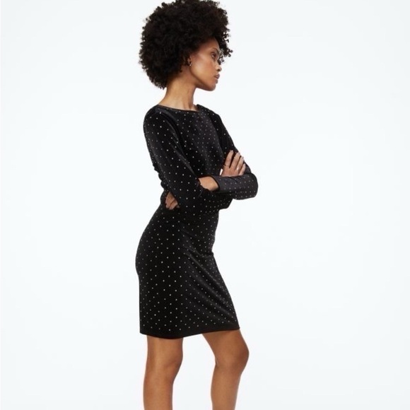 H&M Long Sleeve Bodycon Dress Black Rhinestone - Picture 4 of 7